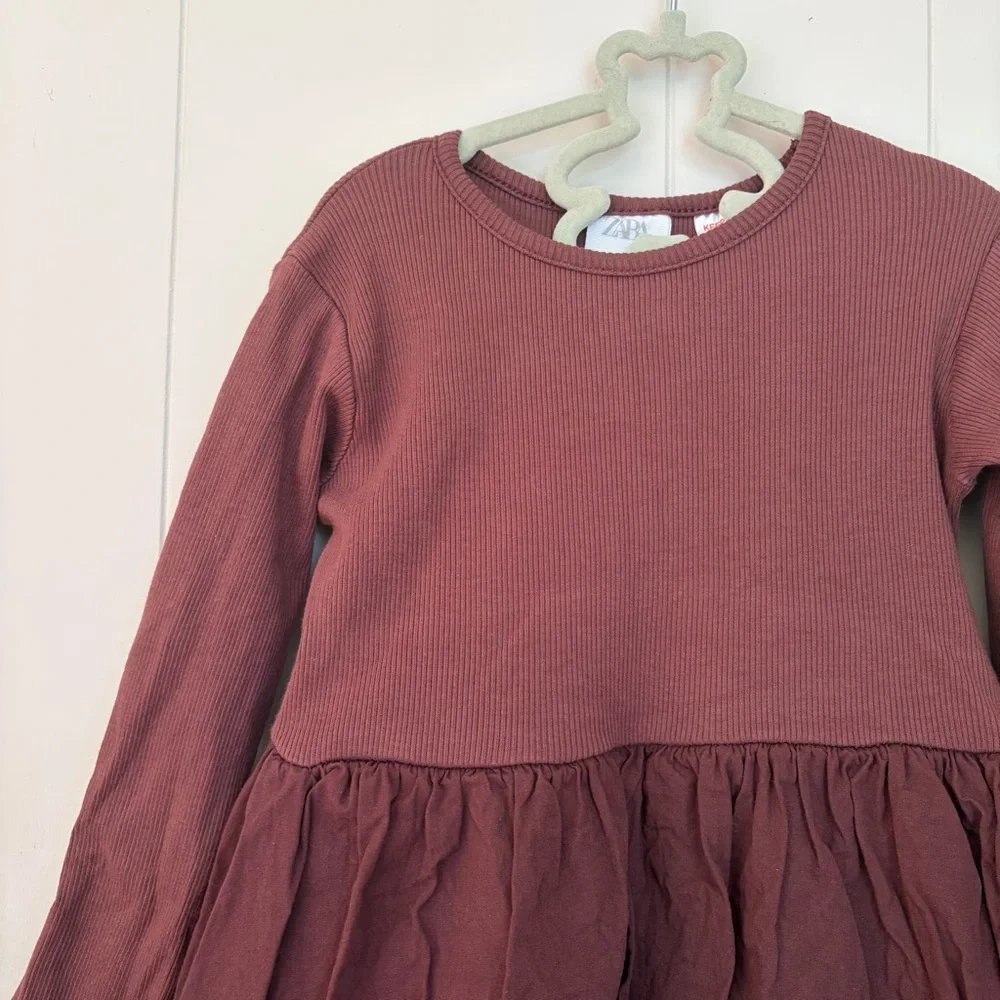 Zara Kids Long Sleeve Maroon Dress - Picture 2 of 5